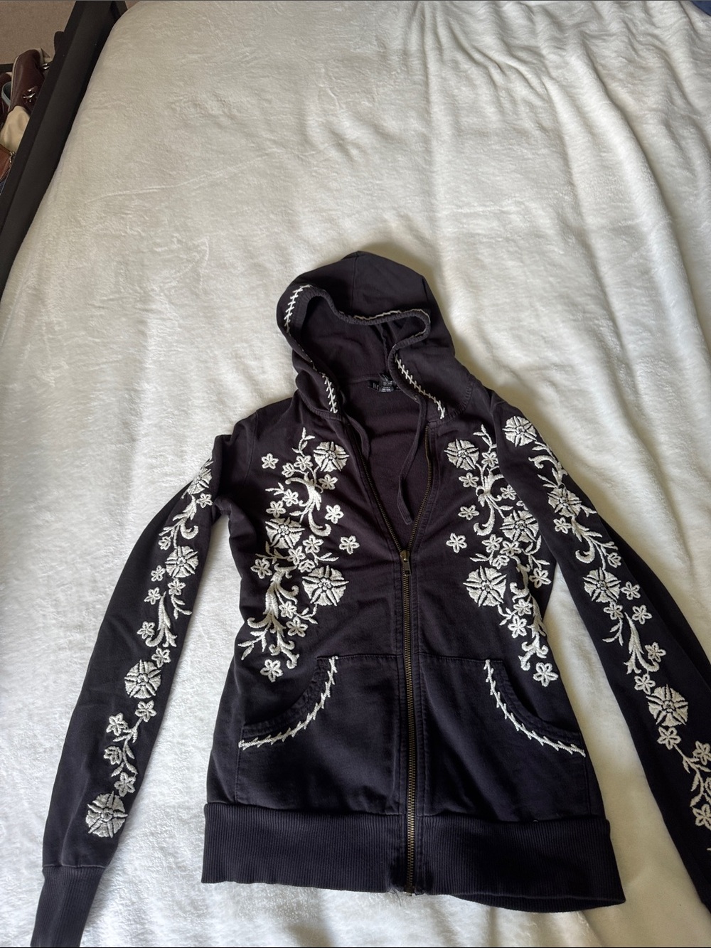 INC International Concepts Black Hoodie with White Trim